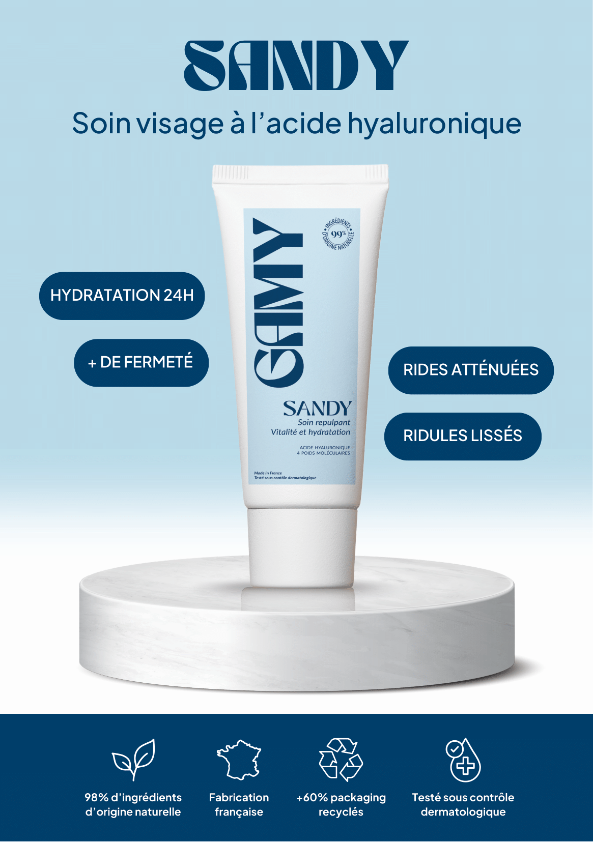 SANDY - Soin visage hydratant à l’acide hyaluronique
